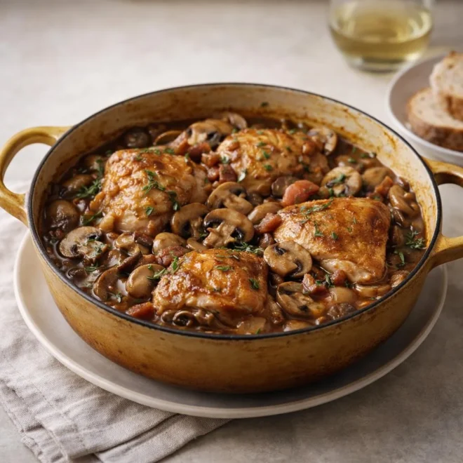 Poulet chasseur aux champignons au vin blanc