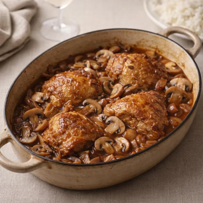 Recette poulet chasseur vin blanc champignons (simple)