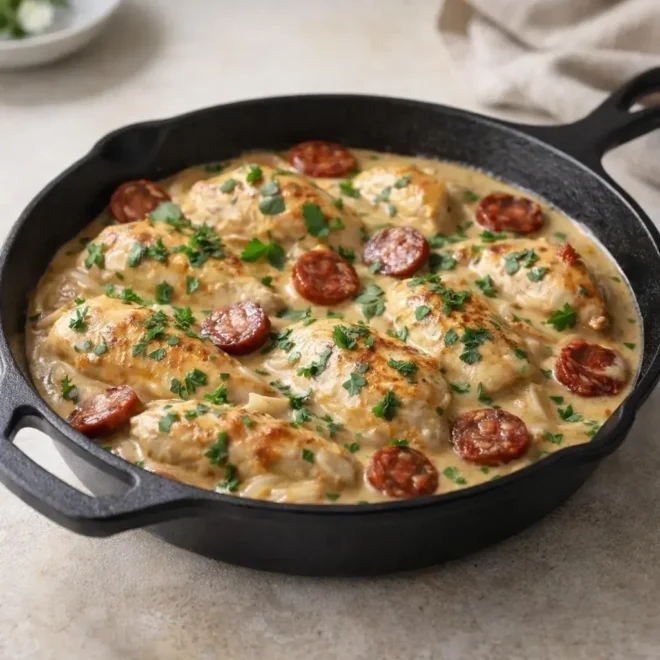 Poulet crémeux au chorizo : sauce crème onctueuse
