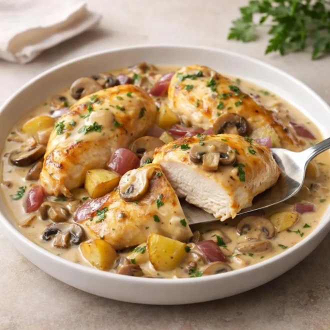 poulet crèmeux aux champignons : recette facile et onctueuse