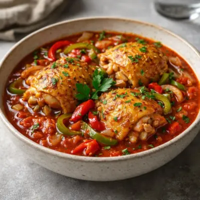 poulet créole à la tomate : sauce épicée aux herbes