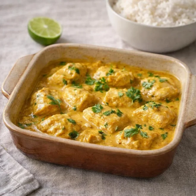 Poulet au curry coco citron vert : sauce onctueuse