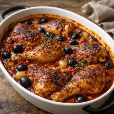 Poulet façon provençale au four : olives & tomates