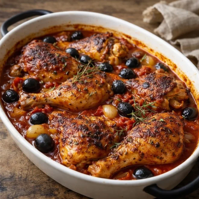 Poulet façon provençale au four : olives & tomates
