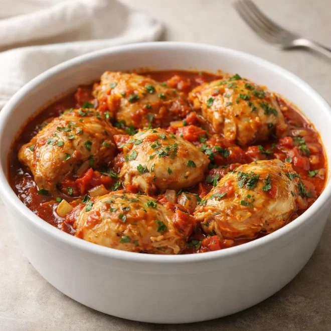 Recette poulet mijoté à la provençale : sauce tomate savoure