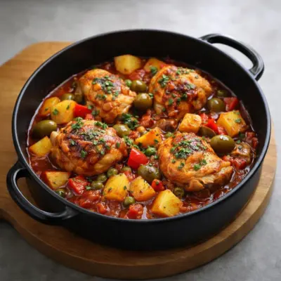 Poulet aux poivrons et pommes de terre sauce tomate