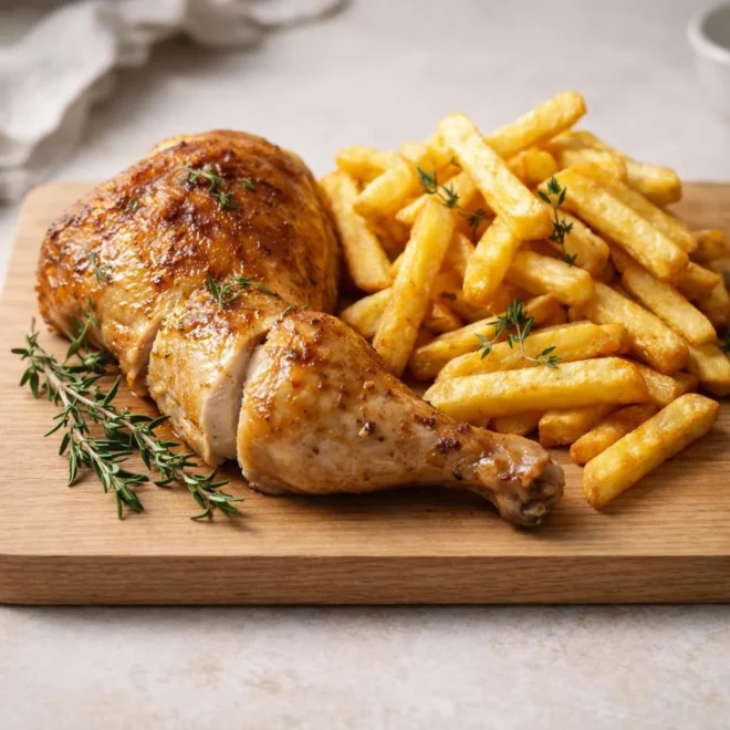 Poulet rôti et frites : recette au thym croustillante