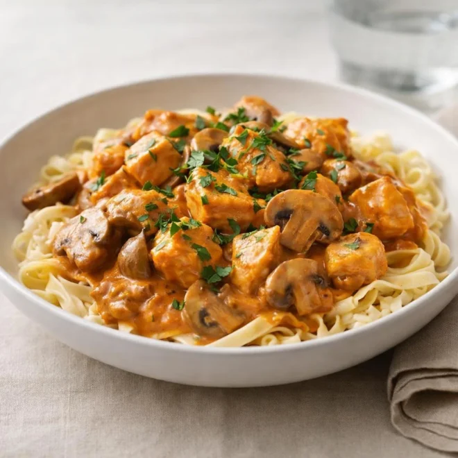 poulet stroganoff crémeux aux champignons et paprika