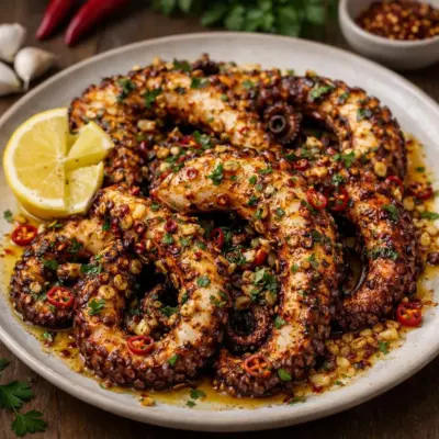 Poulpe grillé à l’ail et au piment : recette citronnée