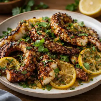 Poulpe grillé au citron confit et coriandre