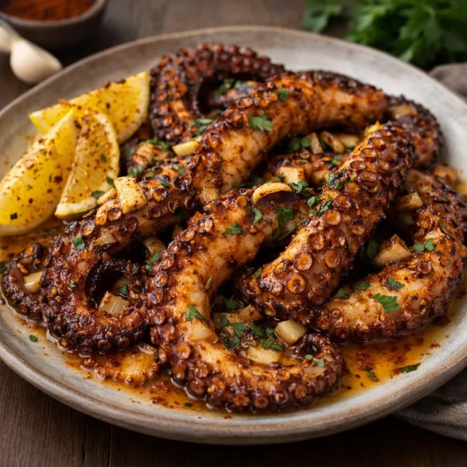 poulpe grillé au paprika ail et citron : tendre & savoureux