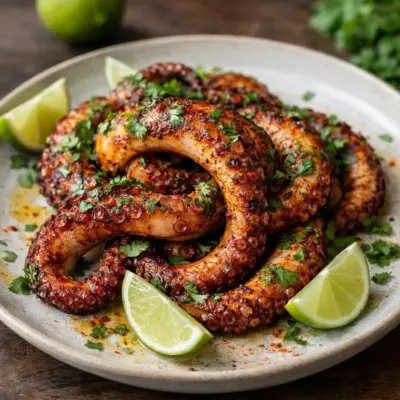poulpe grillé au paprika citron vert coriandre