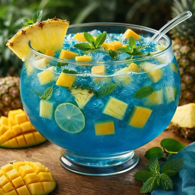 Punch bleu à l’ananas : mangue, menthe (sans alcool)