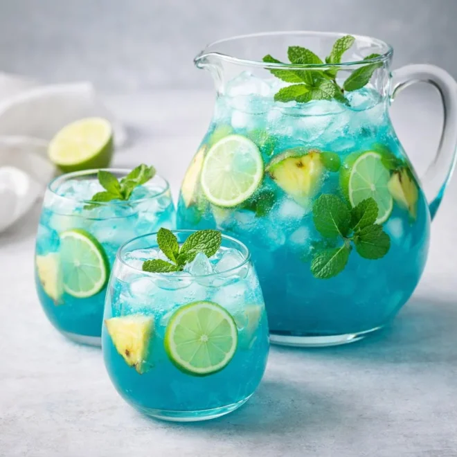 Punch bleu lagon ananas citron vert menthe, recette