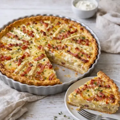Recette quiche pommes de terre lardons au thym