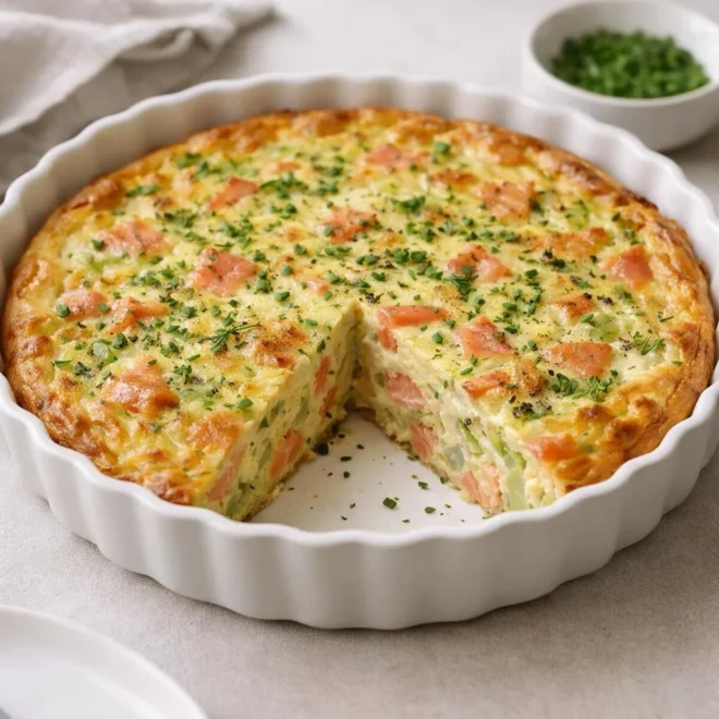 Quiche au saumon fumé et aux poireaux au four