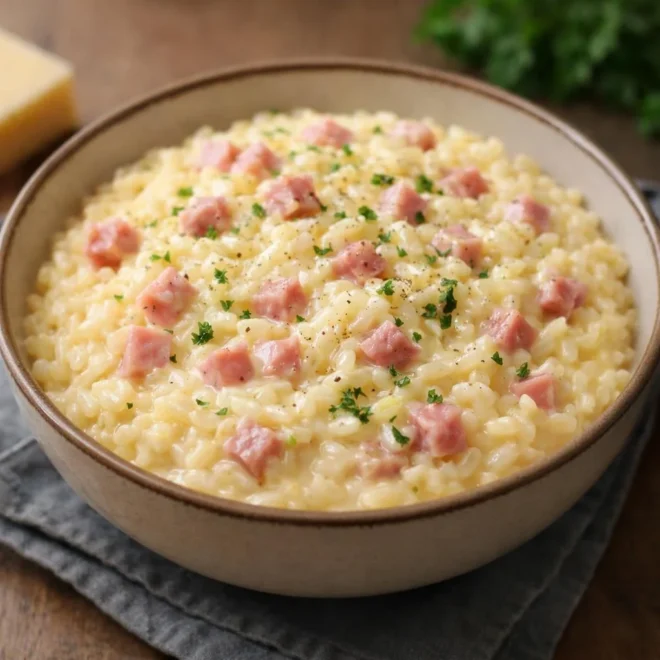 Riz crémeux au jambon et fromage : facile et rapide