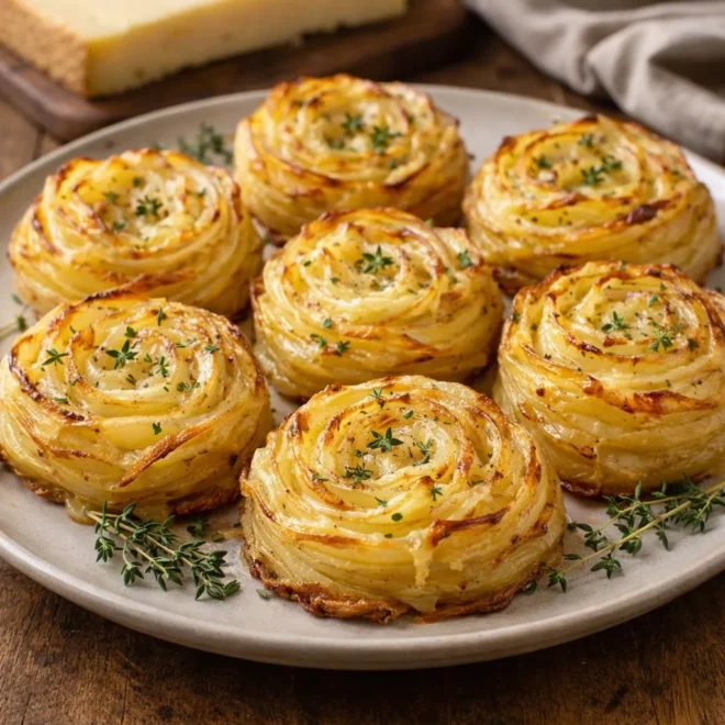 Rosaces de pommes de terre au cantal et au thym