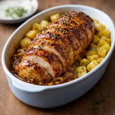 Rôti de porc à la moutarde et au miel au four
