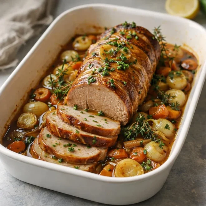 Rôti de veau au four : sauce vin blanc citron herbes