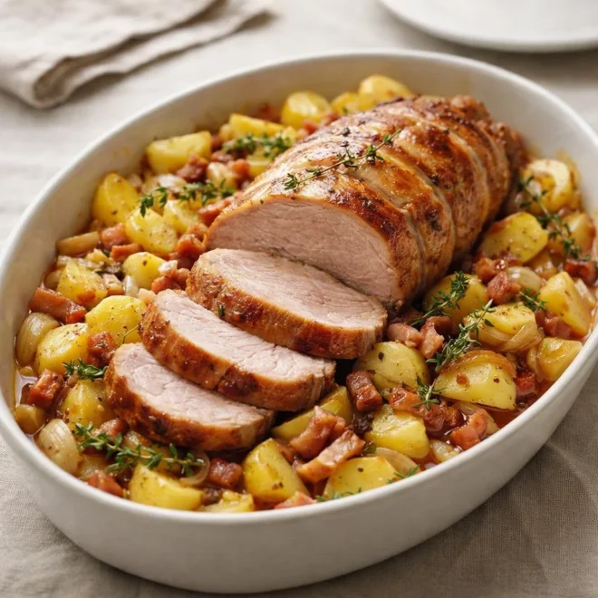 Rôti de veau façon paysanne au four : pommes de terre