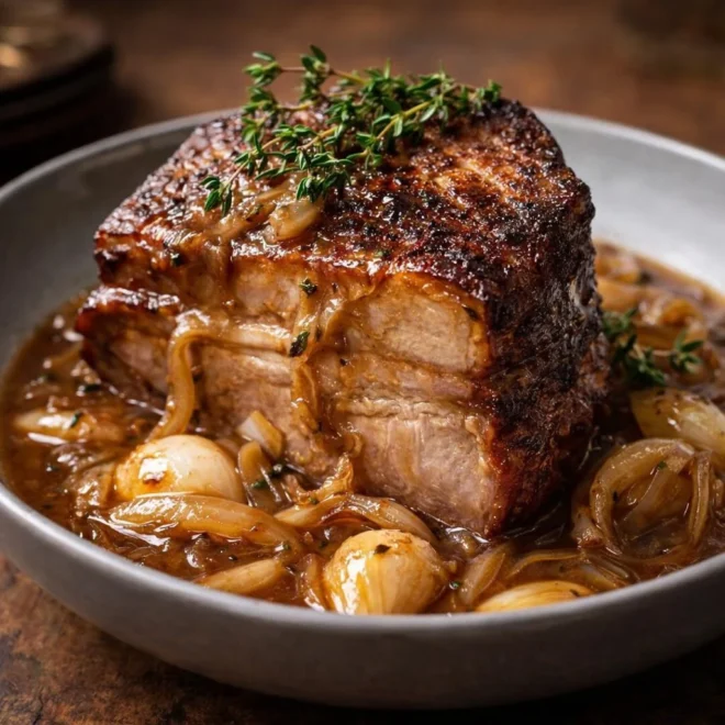 Rouelle de porc sauce ail oignons : fondante et gourmande