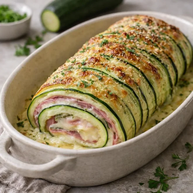 Roulé de courgette farci au jambon mozzarella au four