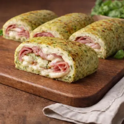 Roulé de courgettes farci au jambon et mozzarella