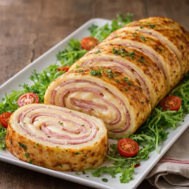 Roulé de pommes de terre au jambon et à l’emmental