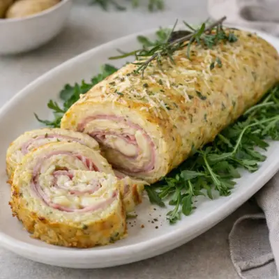 Roulé de pommes de terre au jambon et mozzarella