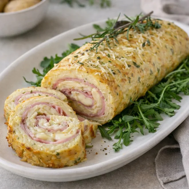 Roulé de pommes de terre au jambon et mozzarella
