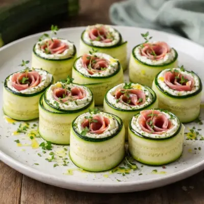 Roulés de courgette crue au chèvre et jambon