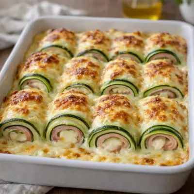 Roulés de courgettes au jambon fromage béchamel gratinée