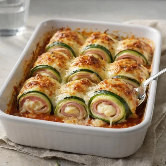 Roulés de courgettes au jambon blanc, ricotta et mozzarella