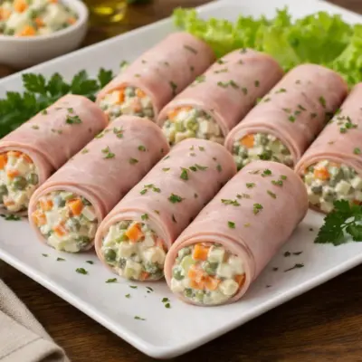 Roulés de jambon à la macédoine : recette facile