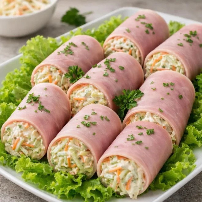 Roulés de jambon au céleri rémoulade, citron & croquant