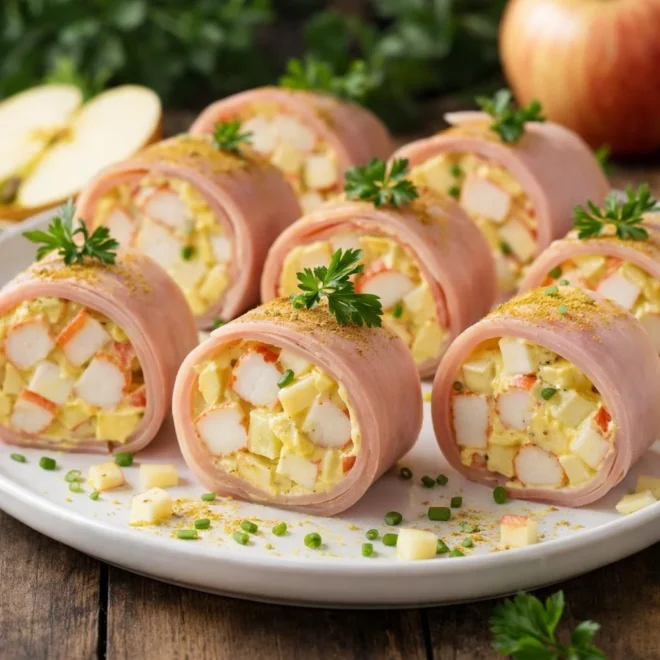 Roulés de jambon au surimi curry doux pomme