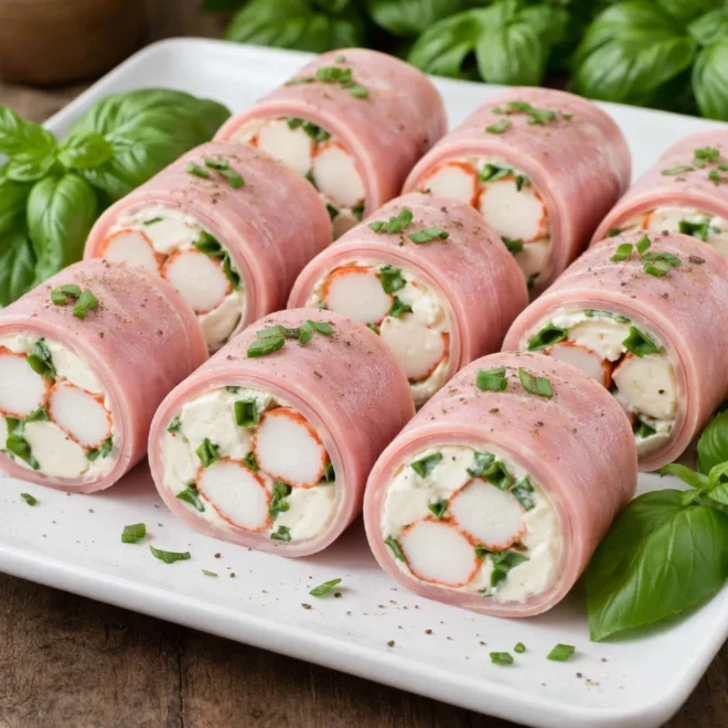Roulés de jambon au surimi mozzarella basilic