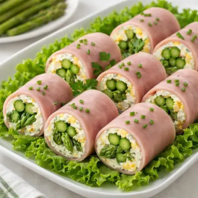 Roulés de jambon aux asperges et œufs durs