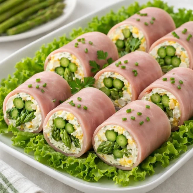 Roulés de jambon aux asperges et œufs durs