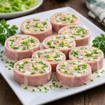 Roulés de jambon aux asperges et œufs durs