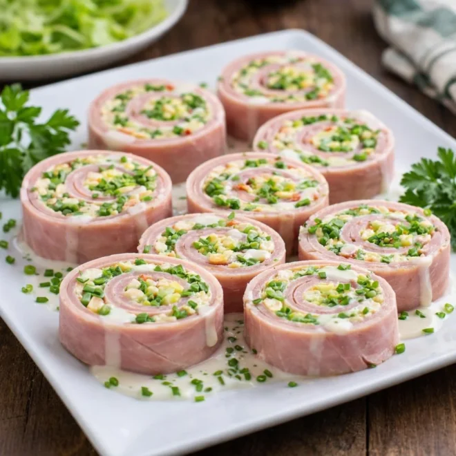 Roulés de jambon aux asperges et œufs durs