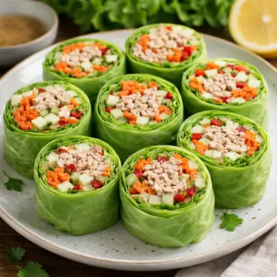 Roulés de laitue au thon et crudités croquantes