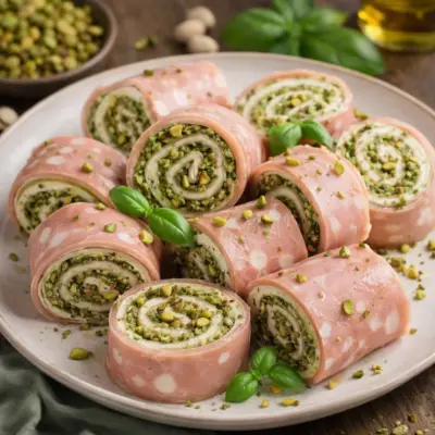 Roulés de mortadelle au pesto de pistache