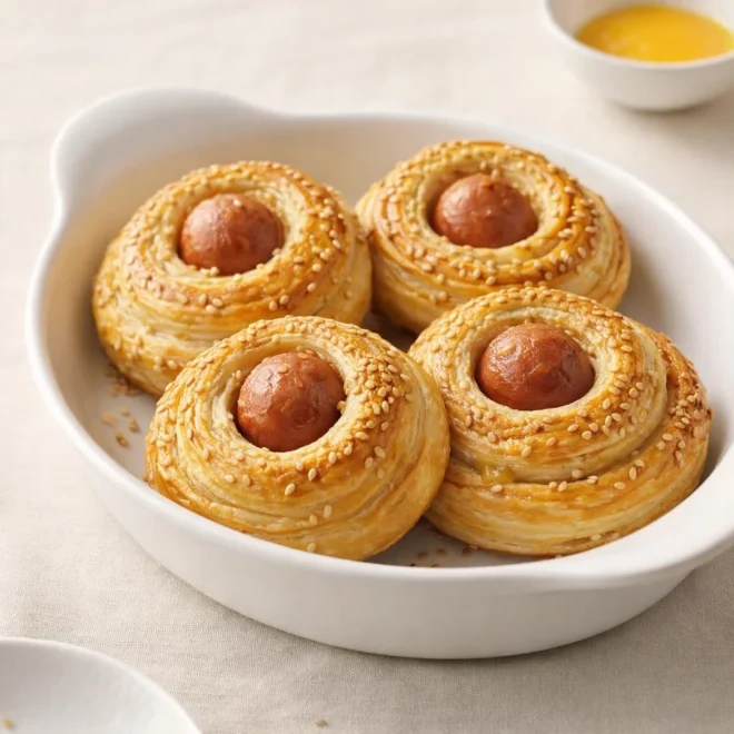Roulés de saucisse en pâte feuilletée au sésame