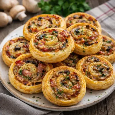 Roulés feuilletés au bacon et aux champignons