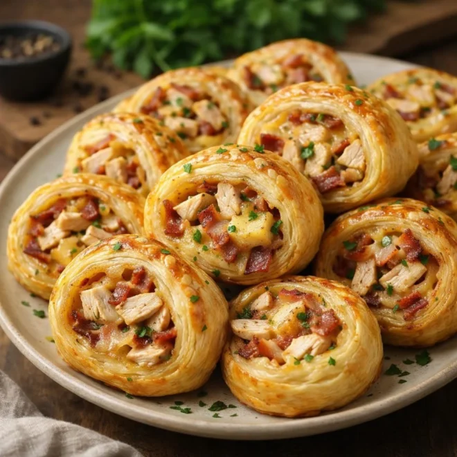 Roulés feuilletés au poulet bacon et fromage