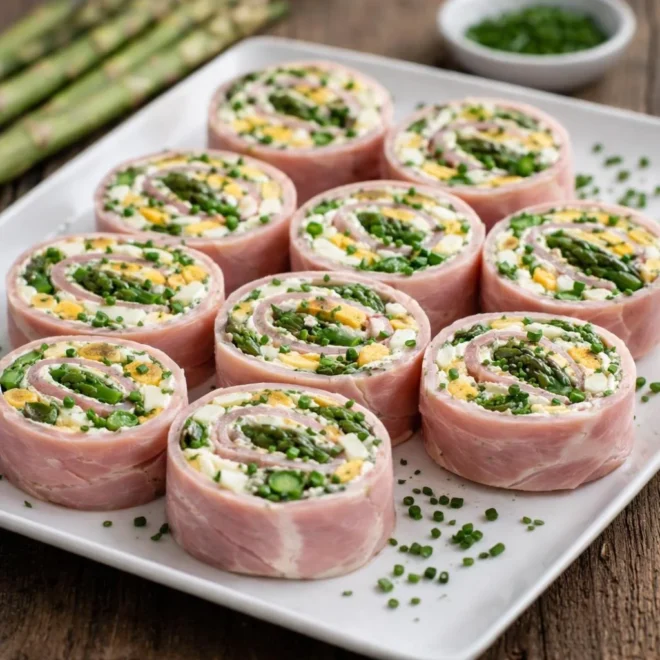 Roulés de jambon aux asperges et œufs durs