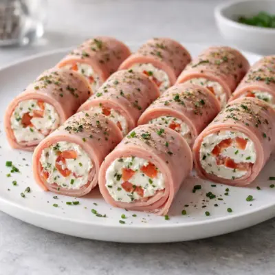 Roulés de jambon fromage frais tomate herbes
