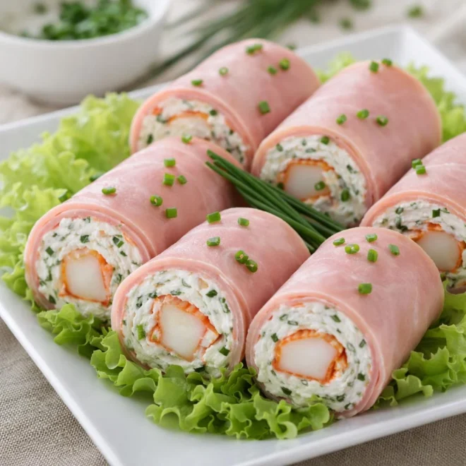 Roulés de jambon au surimi ricotta ciboulette